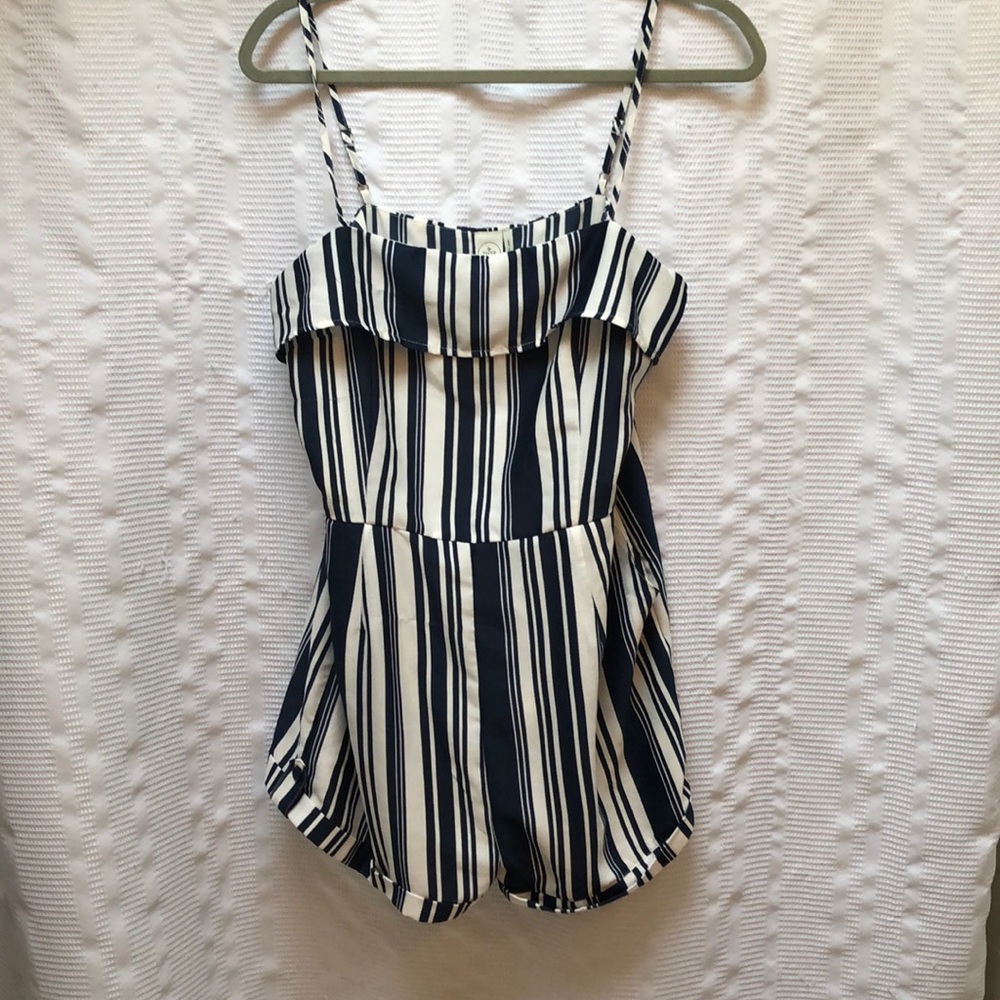 Blue and White Striped Romper